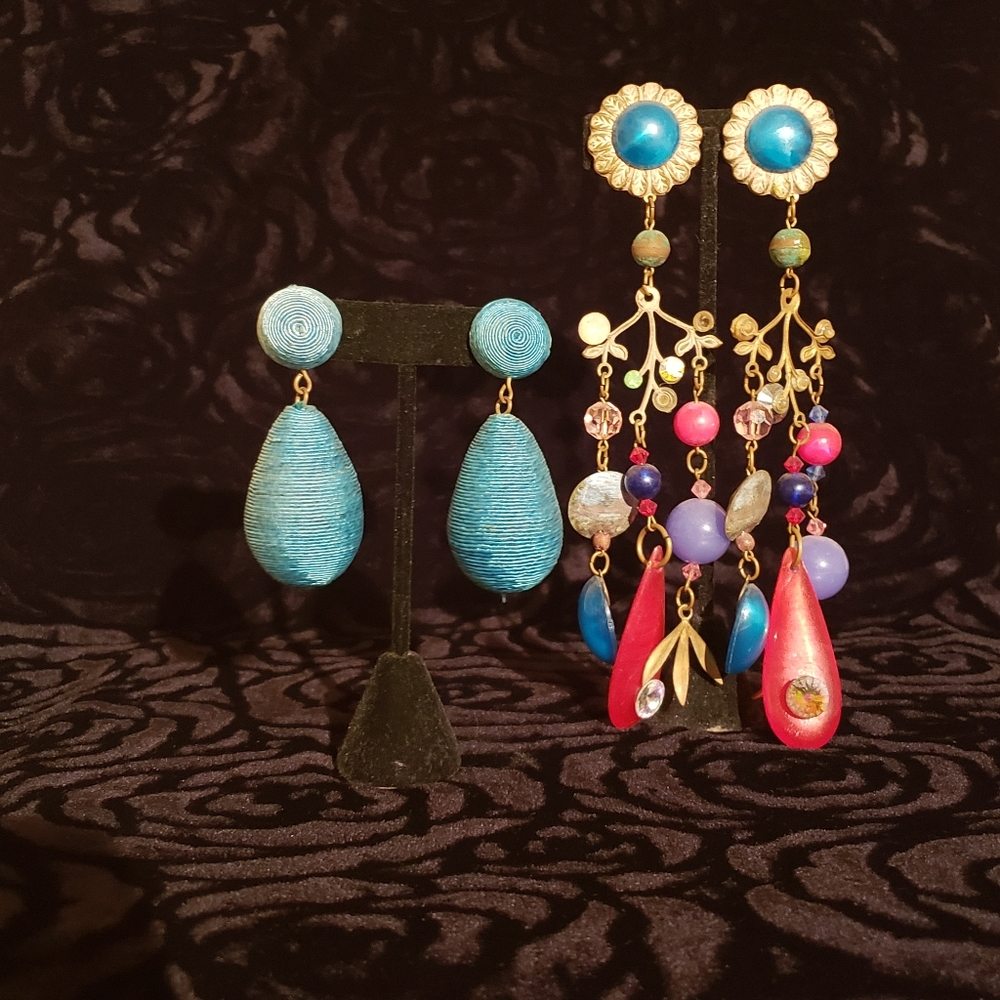 Artisan extra long multi color earings clip on